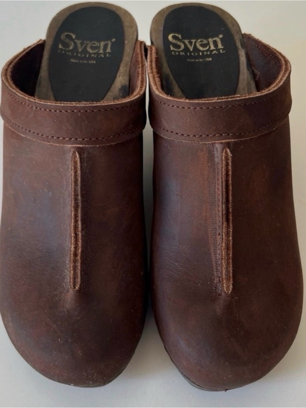 Sven Brown Leather Front Seam Mules Clogs 38 7.5-8